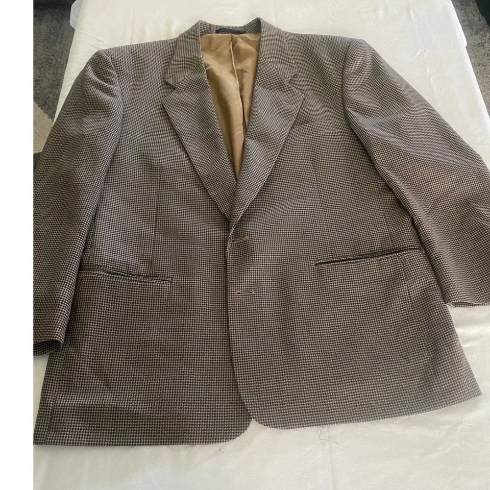 Eisenberg & Eisenberg Vintage Brown Houndstooth Blazer Sport Coat Mens XL 44R